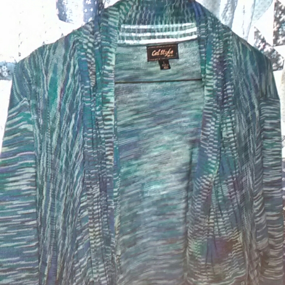 Aqua Blue/Green Gray Flyaway Knit Cardigan light - Picture 2 of 8